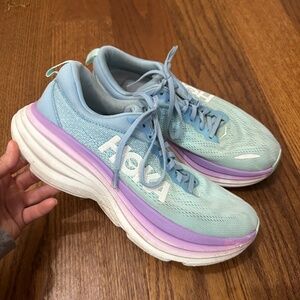 HOKA Blue Purple Bondi 8 Running Sneakers Shoes Women Size 10